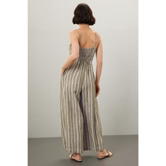 MADEWELL Green Stripe 100% Linen Sweetheart Neckline Campbell Jumpsuit Size 8 - Picture 2 of 16